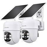 2K Cameras for Home Security-2.4G WiFi Outdoor Camera Wireless Solar/Battery Powered with solar panel, 360° Viewing, AI Human Detection, Color Night Vision, with SD Storage, Works with Alexa(2 Pack)