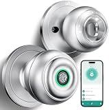 Smart Door Knob with Lock, Keyless Entry Fingerprint Door Lock, Silver