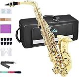 EASTROCK Alto Saxophone Gold E Flat Sax Full Kit for Students Beginner with Carrying Case,Mouthpiece,Mouthpiece Cushion Pads,Cleaning Cloth&Cleaning Rod,White Gloves,Neck Strap