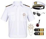 6PCS Men's Yacht Captain Sailor Costume Adult Shirt Hat Accessories Set Party Cosplay Medium White