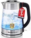 MUELLER HOME Rapid Boil Electric Tea Kettle 1.8L – Borosilicate Glass & Stainless Steel – BPA-Free Hot Water Boiler, LED Light, Auto Shut-Off, Boil Dry Protection Fast Water Heater, Kitchen Appliances
