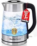 MUELLER HOME Rapid Boil Electric Tea Kettle 1.8L – Borosilicate Glass & Stainless Steel – BPA-Free Hot Water Boiler, LED Light, Auto Shut-Off, Boil Dry Protection Fast Water Heater, Kitchen Appliances