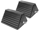 MaxxHaul Rubber Wheel Chock 2 Pack, Large 10" x 8" x 6" Heavy Duty Tire Stop with Non Slip All Weather Grip, Oil Resistant Rubber Block with Steel Eyebolt for Vehicle and Trailer Safety (80681)