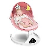 Electric Baby Swing with Remote Control - 5 Natural Motion Speeds, Detachable Seat Pad | Portable Infant Swing for Indoor/Outdoor Use (0-12M, 20lbs) (Pink)