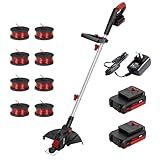 MZK 20V 12'' Cordless String Trimmer, Grass Trimmer&Edger with 8 Replacement Spools, Battery Powered Weed Trimmer with Auto Line Feed for Garden, Lawn(2 * 2AH Battery and Charger Included),ST12D07