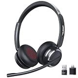Wireless Headset with Mic for Work, USB A/C Dongle, Bluetooth 6.0 Headset with AI Noise Cancelling Microphone, Wireless Headphones with Mic Mute & 65H, Wireless Headset for PC/Computer/Laptop/Teams