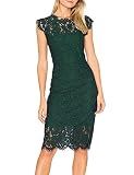 MEROKEETY Women's Lace Floral Cocktail Formal Dresses, Dark Green, Medium