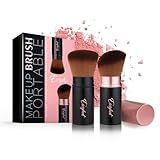 Retractable Kabuki Makeup Brushes 2 Pcs Blush Brushes Set Portable Powder Brushes with Flat and Angled Top for Liquid Cream Cosmetics Travel