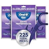 Oral-B Glide Peppermint Dental Floss Picks with Arctic Peppermint Oil Flavor, 75 Count, Pack of 3
