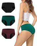 TANSTC Heavy Flow Leakproof Period Underwear Women Cotton Postpartum Teens Hipster 3 Pack Dark Color M
