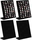 Henoyso 4 Pcs Velvet Ring Display 50 Slots L-Shaped Ring Display Stand Tray Holder for Selling Earring Jewelry(Black)