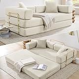HANXIN 78 Inch Convertible Sleeper Sofa Bed, Folding Floor Mattress Couch with Fixed-Shape Frame, Futon Boneless Couch Lounge Loveseat with Pull Out Bed, No Assembly Required (Beige)