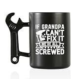 Onebttl Grandpa Gifts Wrench Coffee Mug, Grandfather Gift from Granddaughter and Grandson, 13.5oz/400ml Funny Ceramic Mug for Christmas, Father's Day - Grandpa Can Fix