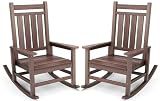SERWALL Outdoor Rocking Chair Set of 2, HDPE Rocking Chair for Adults, All Weather Porch Rocker for Lawn Garden, Unique Color Matching Each Chair Varies, Multi-Tone Brown