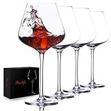 Hand Blown Red Wine Glasses Set of 4 – 23 oz Burgundy Wine Glasses With Long Stem – Large Premium Crystal Wine Glass – Unique Gift for Wedding, Anniversary, Mother’s Day – Clear