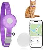ZFSJTAG Smart Cat GPS Tracker, Cat Tracker Collar with Safety Elastic Buckle, Compatible with Apple Find My App (Only iOS), No Monthly Fee, Waterproof (White Tracker, Purple Cat Collar)