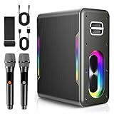 Karaoke Machine with 2 Wireless Microphones Portable Bluetooth Karaoke Machine for Adults Kids DSP Chip Karaoke Speaker with LED Lights Supports TWS TF Card USB AUX in