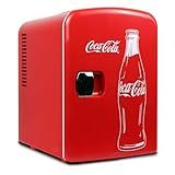 Coca-Cola Classic Coke Bottle 4L Mini Fridge w/ 12V DC and 110V AC Cords, 6 Can Portable Cooler, Personal Travel Refrigerator for Snacks Lunch Drinks Cosmetics, Desk Home Office Dorm, Red