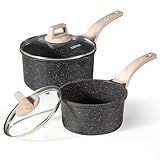 CAROTE 1.5Qt & 3.0Qt Sauce Pan Sets with Lid Cooking Pots Nonstick Saucepans Cookware Set with Pour Spout Small Kitchen Pot, Induction Comptable, Easy to Clean, PFOA FREE (Classic Granite)