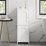 Hzuaneri Bathroom Storage Cabinet, Small Corner Floor Cabinet with 2 Doors and Adjustable Shelf, Narrow Toilet Paper Cabinets, Bathroom Organizer for Small Spaces, 7.9" D x 9.8" W x 29.5" H White