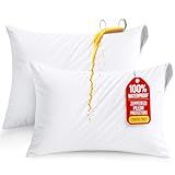 Set of 2 Pillow Protectors with Zipper Standard Size, Bed Bug and Dust Mite Proof Pillow Covers, Ultra Soft Pillow Encasements, Moisture Wicking and Waterproof Pillow Cases by Utopia Bedding (White)