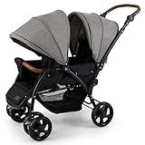 INFANS Double Stroller, Foldable Baby Tandem Stroller with Djustable Backrest Canopy Footrest, 5-Point Harness, Storage Basket, Convertible Compact Twin Stroller for Infants and Toddlers
