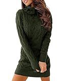 Langwyqu Womens Cable Knit Sweater Dress Sexy Long Sleeve Bodycon Turtleneck Mini Fall Sweaters Dresses Army Green