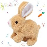 Hopearl Hopping Rabbit Interactive Electronic Pet Plush Bunny Toy with Sounds and Movements Animated Walking Wiggle Ears Twitch Nose Gift for Toddlers Birthday, Brown, 7''