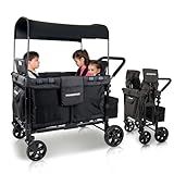 WONDERFOLD W4 Original Stroller Wagon (4 Seater) - Collapsible Wagon Stroller with Seats with 5-Point Harnesses, Easy Access Zipper Door, and Removable Sun Canopy, Black