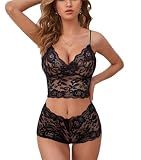 Lilosy Sexy Lingerie Set 2 Piece Women Pajamas Bra Panty Black L