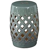 Outsunny 13" x 18" Ceramic Garden Stool with Woven Lattice Design & Glazed Strong Materials Decorative Outdoor Stool, Green