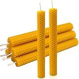 DEYBBY Handmade Beeswax Taper Candles, Dripless Wax Candles, Hand-Rolled Honeycomb Candles for Dinner Party, Set of 6 Flat Top（Brown Raw）