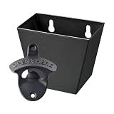 HAIICEN Black Bottle Opener Wall Mounted Beer Opener with Cap Catcher Bucket Stainless Mountable for Post Table