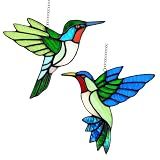 2 Pcs Hummingbird Stained Glass Window Hanging Suncatchers,Gifts for Women