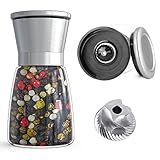 Ebaco Professional Pepper Grinder - with Germany Hardened Carbon Steel Mechanism Rotor, Refillable Pepper Mill 6OZ Glass Adjust Coarseness (1PCS-Sliver-304)