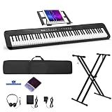 88 Key Digital Piano, Semi Weighted Electronic Keyboard Piano with Music Stand, Power Supply, Sustain Pedal, Bluetooth, Carrying Case, Headphones, USB-MIDI Compatibility, for Beginner Professional