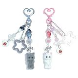 Nalefow Cute Pink Keychain, Fuzzy Cat Keychain Aesthetic Y2K Charms Stylish Keychains Accessories for Bag Charms Purse Gifts (2PCS Grey Pink Cat Sets)