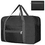 For Spirit Airlines Personal Item Bag 18x14x8 Foldable Carry on Bags for Airplanes Travel Duffel Bags for Women and Men(Black (With Shoulder Strap))