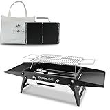 Charmline 14x9inch Foldable Portable Grill Charcoal, Compact Portable Grill for Outdoor Use, Desktop Charcoal Grill, BBQ Grills for Camping, Picnics, Gardens and Beach Parties, Black
