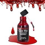 Go Ho Halloween Fake Blood Washable(1 oz),Edible Fake Blood Realistic Effect Dripping Sticky Stage Blood for Eyes DripsTeeth Mouth Nose Bleeds,Cosplay SFX Zombie Vampire Blood Makeup,Bright