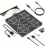 5-in-1 Extemal CD/DVD Drive for Laptop,USB 3.0 & Type-C Portable CD/DvD Rw Burner with SD/TF Card Reader &DVD-ROM Rewritable Player，Compatible with Laptop Pc Desktop, Windows11/10/8/7 Linux Mac os