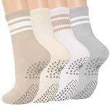 Horuru Women's Grip Pilates Crew Socks, Non Slip Yoga Barre Sticky Socks