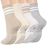 Grip Pilates Crew Socks for Women, Non Slip Yoga Socks with Grips for Barre Hospital Grippy Sticky Sock