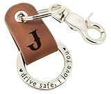 Japrex Embossed Leather Keychain, Personalized Keychain For Him, Engrave with Name Initial, Birthday Gift for Him, Dad, Boyfriend, New Driver Gifts, Couple Keychains (Initial J)