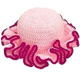 Hshsclth Handmade Crochet Hat Cute Bucket Hat for Women Boho Multicolor Ruffle Brim Crochet Knit Bucket Hat (US, Alpha, One Size, Pink Fuchsia)