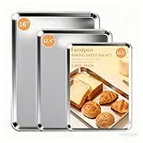 Baking Sheet Set of 3, Stainless Steel Cookie Sheets Baking Sheet Pan, 10.5/12.4/16 Inch, Thicker and Firmer Baking Pans Set, Non-stick, Non toxic & Heavy Duty & Easy Clean，Dishwasher Safe