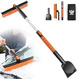 SKYJDM 45.7" Extendable Snow Brush and Larger Ice Scrapers for Car Windshield, Scratch-Free Snow Brush with 360° Pivoting Head & Non-Slip Foam Grip, Ice Removal Tool for Car, SUV, Trucks