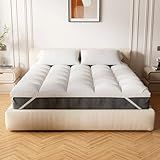 Extra Thick Fitted Mattress Topper - Queen Size | Soft & Cooling Pillow Top Mattress Pad & Protector | Bed Topper for Back Pain, Straps Stretch 6" to 22" Deep