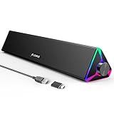 LENRUE Computer Speakers for Desktop,PC Speakers with Single USB for Power and Stereo Sound,Touch Lights Gaming Speakers Sound bar for Desktop PC Laptop(USB-C Adapter Included)