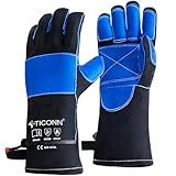 TICONN 16 Inch Welding Gloves, 1000°F Heat-Resistant Fireproof Leather Gloves for Welders, Stick, Forge, Mig, Tig, BBQ, Baking, Oven (Black/Blue, L)